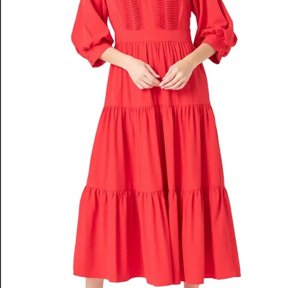 Endless Rose Vibrant  Pintuck Three-Quarter Sleeve Midi Dress  M - Picture 4 of 16